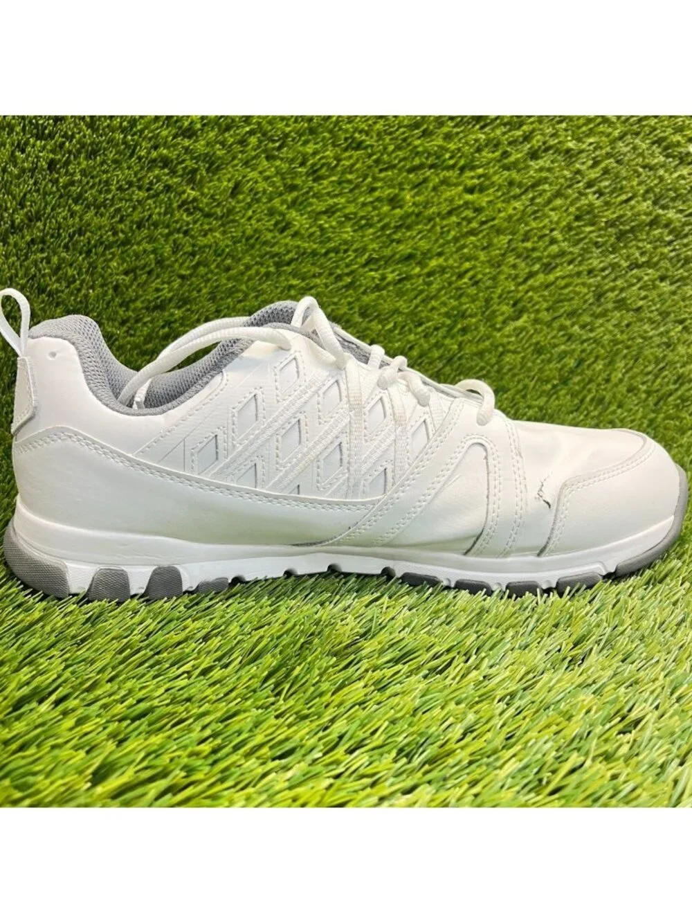 Reebok Sublite Mens Size 12 White Gray Leather Slip Resistant Safety Work Shoes